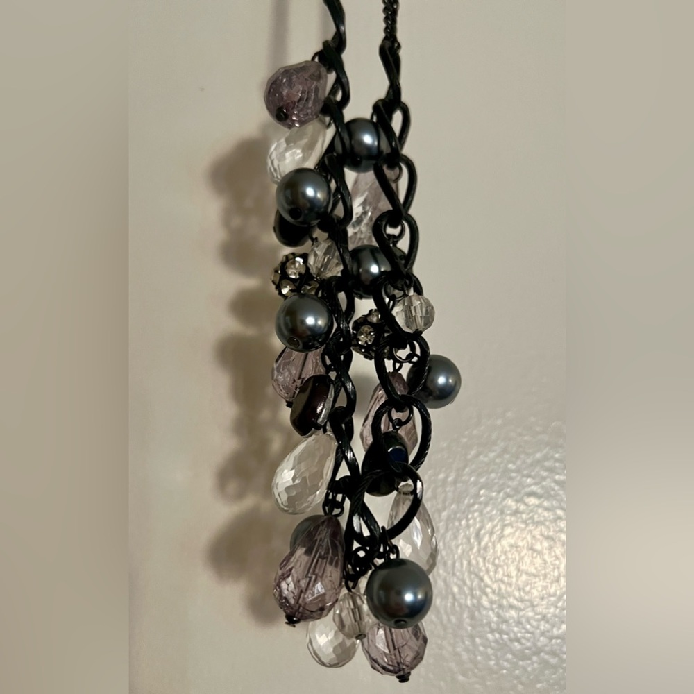 Chicos Faceted Beaded Necklace Grey Mauve Crystal